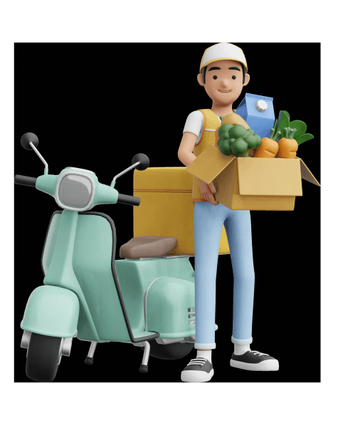 Delivery person waving with a package