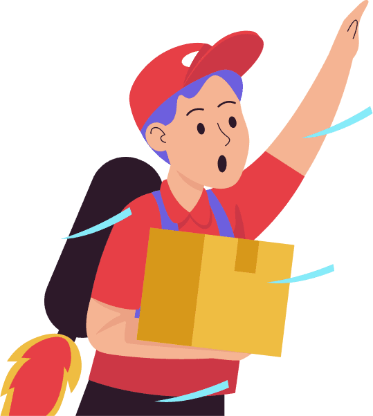 Delivery person waving with a package